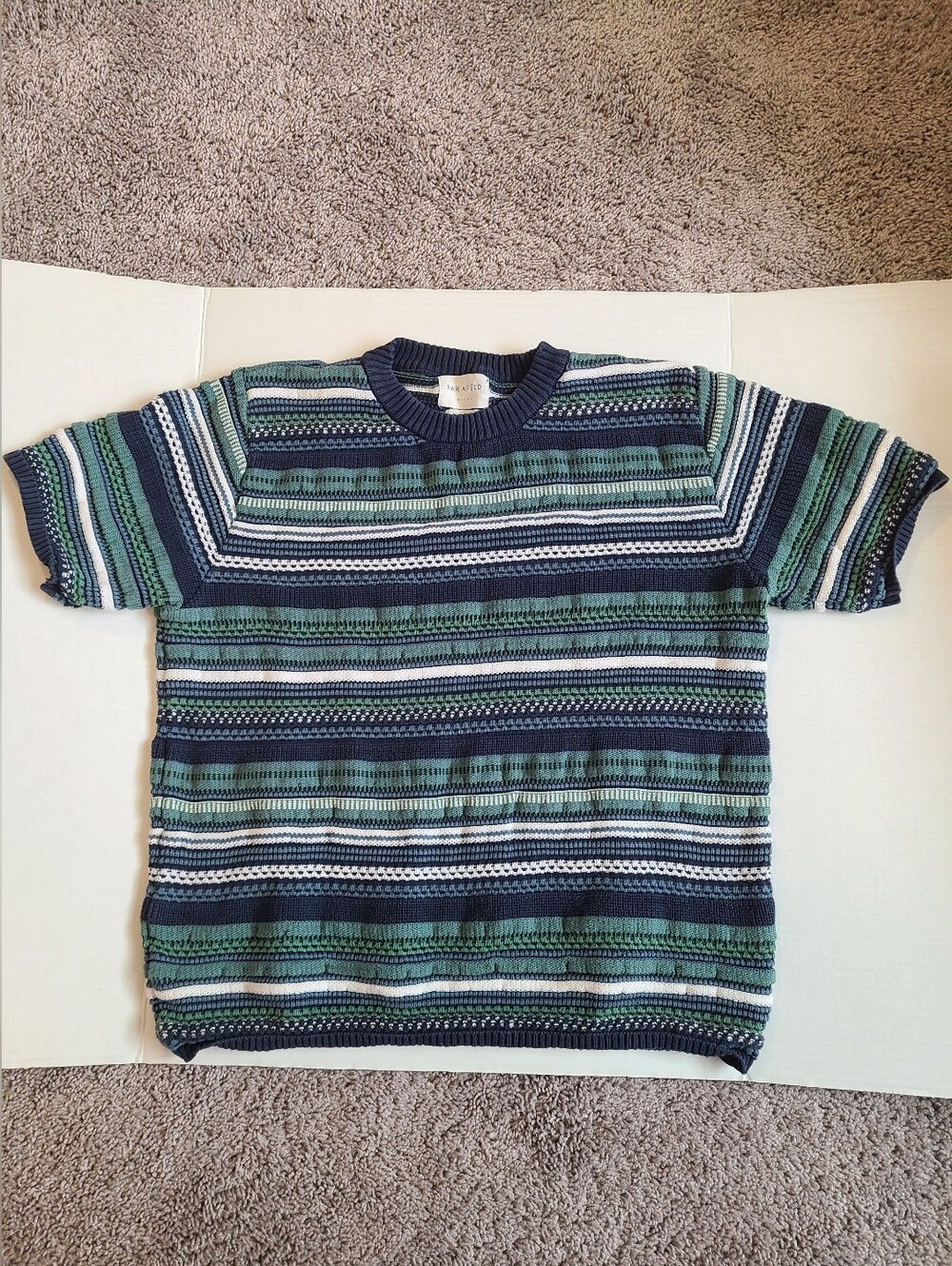 Far Afield Organic Cotton Knit Sweater Men's Size L Striped Short Sleeve